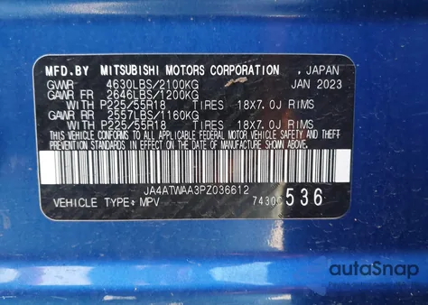 2023 Mitsubishi Eclipse Cross Se S-Awc/Sel S-Awc from USA, damaged, VIN JA4ATWAA3PZ036612